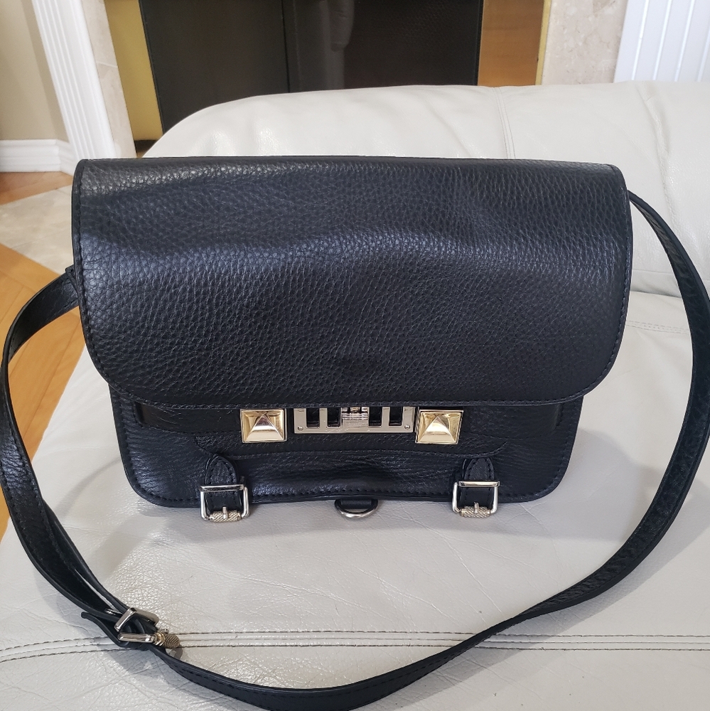 Authentic Proenza shoulder PS11 classic black smooth grain leather